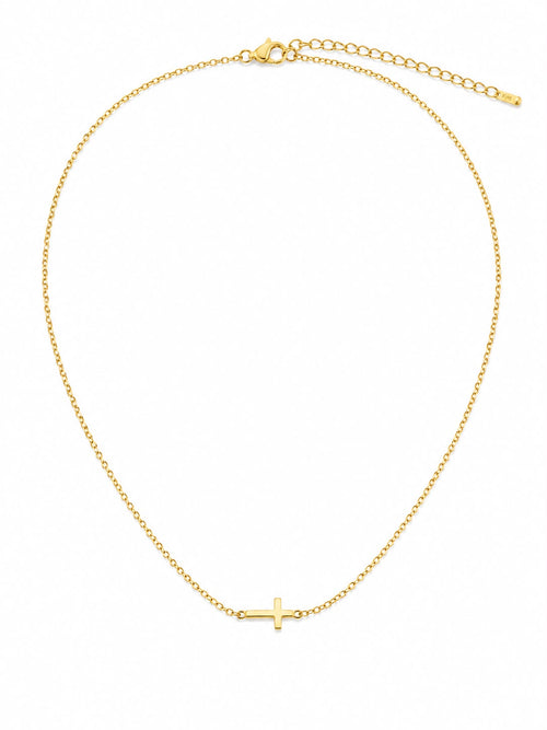 Cross Line Necklace Horizontal Gold — Fiat & Grace Catholic jewelry