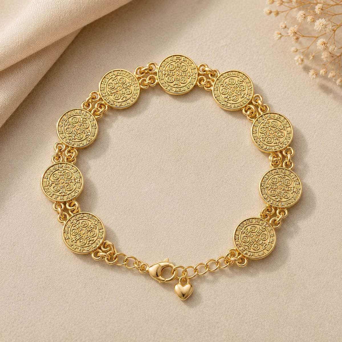 Gold Bracelet St. Benedict — Fiat & Grace Catholic jewelry