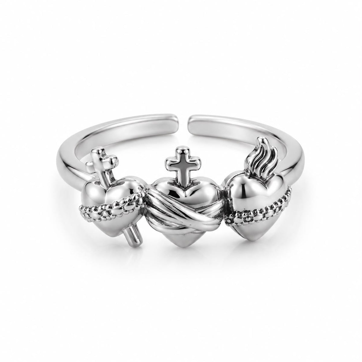 Gold Plated Sacred Heart Ring Silver Color — Fiat & Grace Catholic jewelry