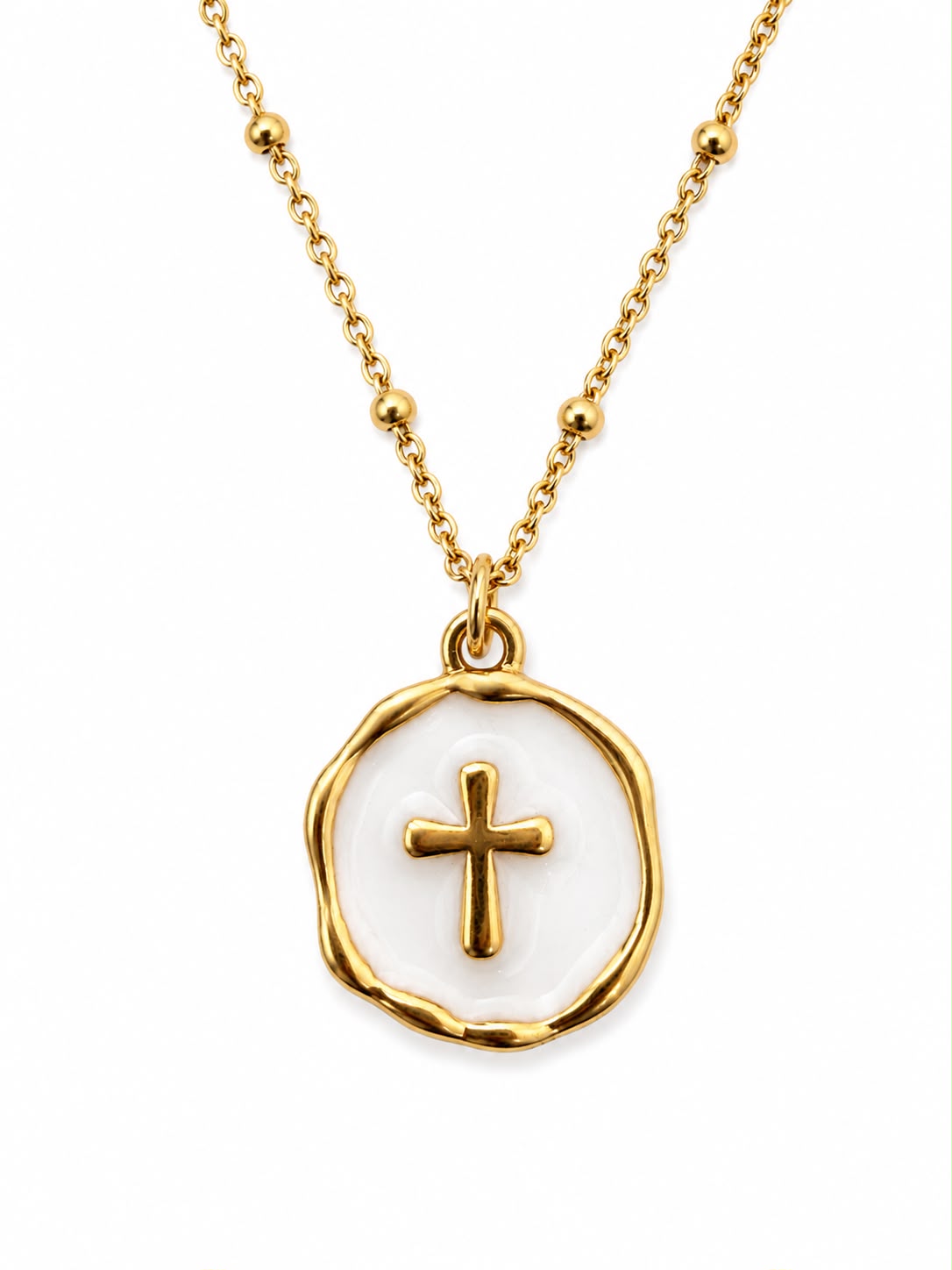 Golden Cross Ivory Medallion — Fiat & Grace Catholic jewelry