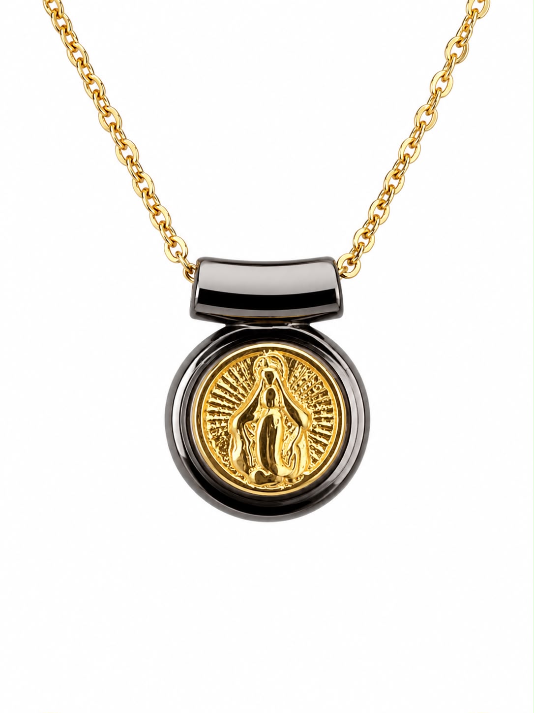 Miraculous Medal Gold & Black Mini — Fiat & Grace Catholic jewelry