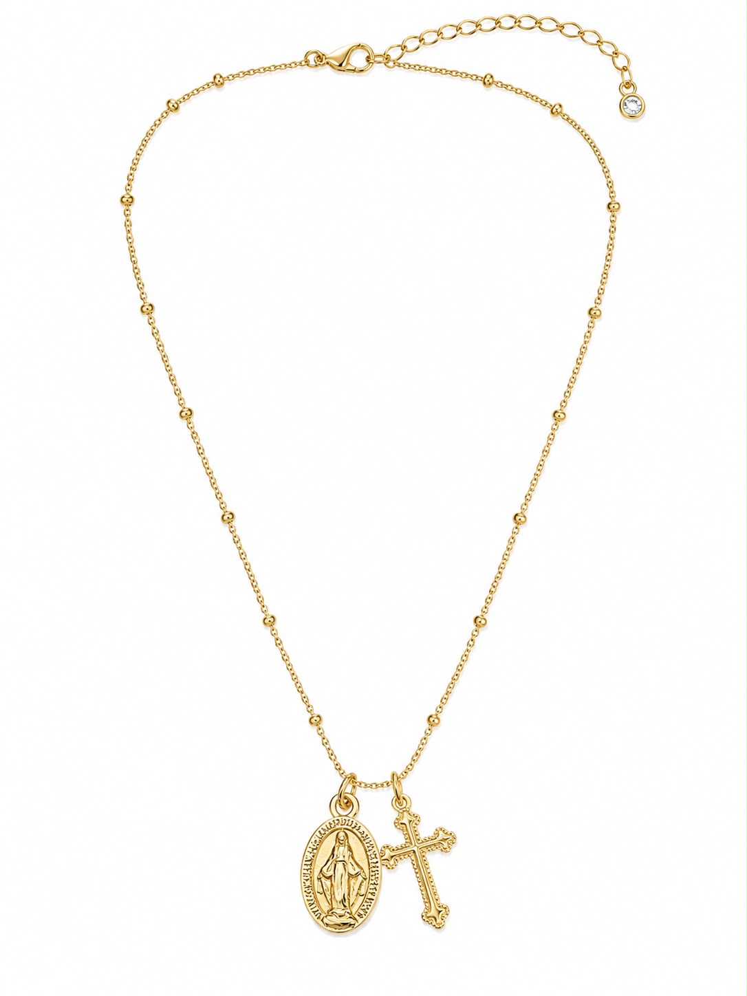 Our Lady & Cross Necklace Gold Small — Fiat & Grace Catholic jewelry