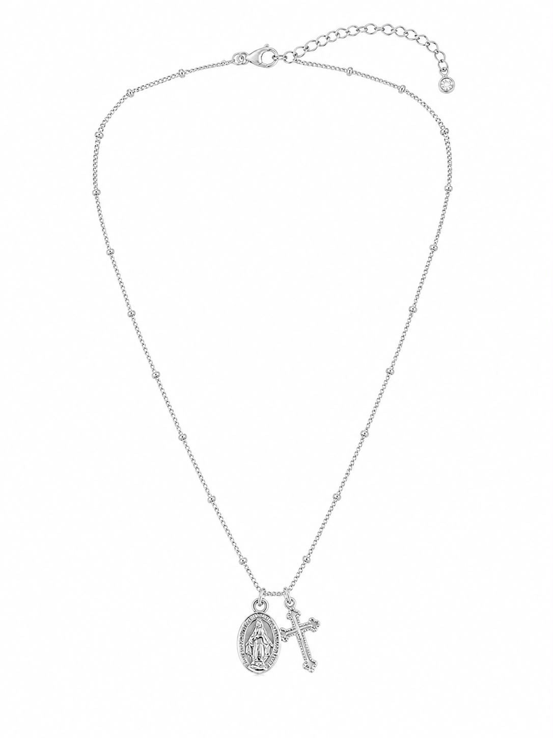 Our Lady & Cross Necklace Silver — Fiat & Grace Catholic jewelry
