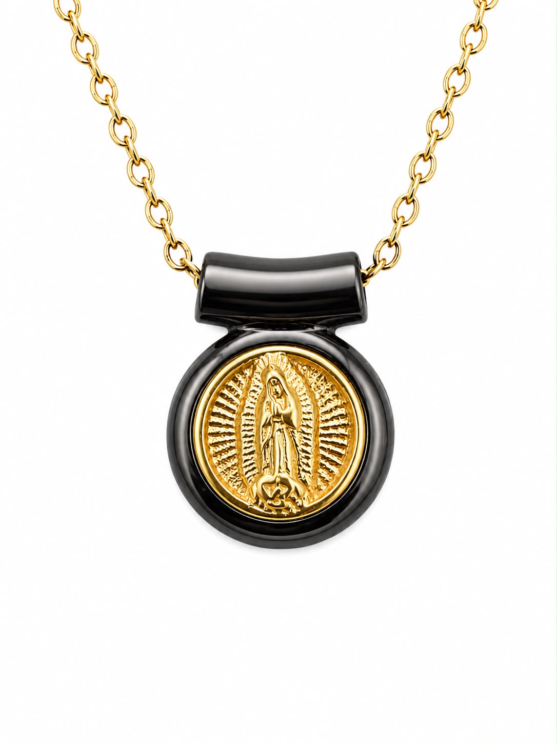 Our Lady Guadalupe Black Gold Mini Necklace — Fiat & Grace Catholic jewelry