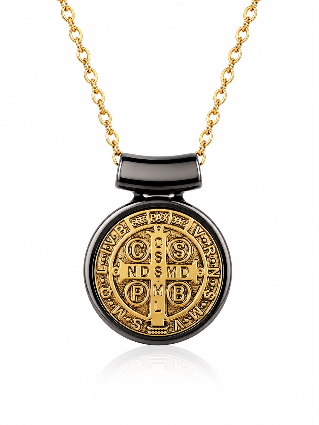 St. Benedict Mini Necklace Gold with Black — Fiat & Grace Catholic jewelry